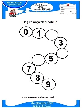 Çocuklar İçin Sayılar Çalışma Sayfaları 